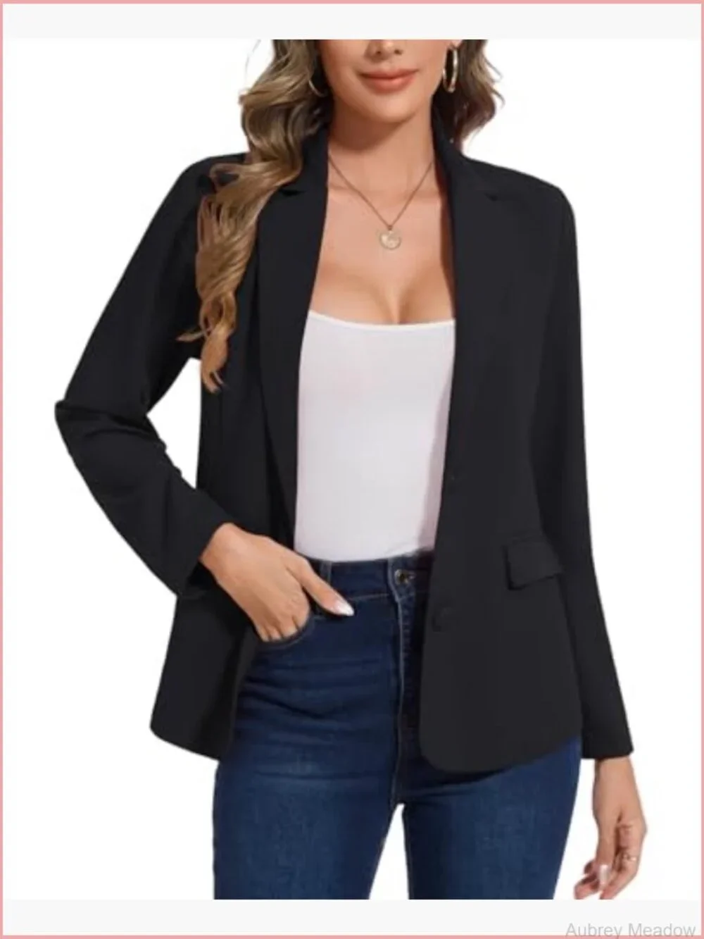 Casual Work Blazer Long Sleeve Button Front Notch Lapel Jacket with Pockets